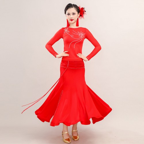 Turquoise wine red black purple ballroom dance dresses for women girls waltz tango foxtrot smooth dance long gown for female